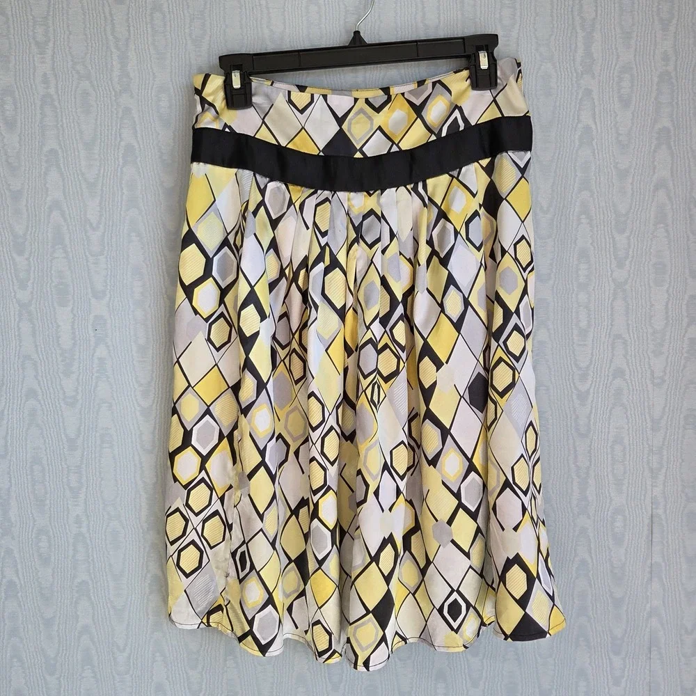 Chenault Womens Size 6 Skirt Satin Midi Geometric‎ Pleated Y2K Preppy Career